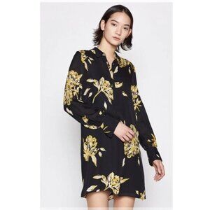 Joie Floral 100% Silk Blossom Amaranda Shirt Mini Dress Women Large Black